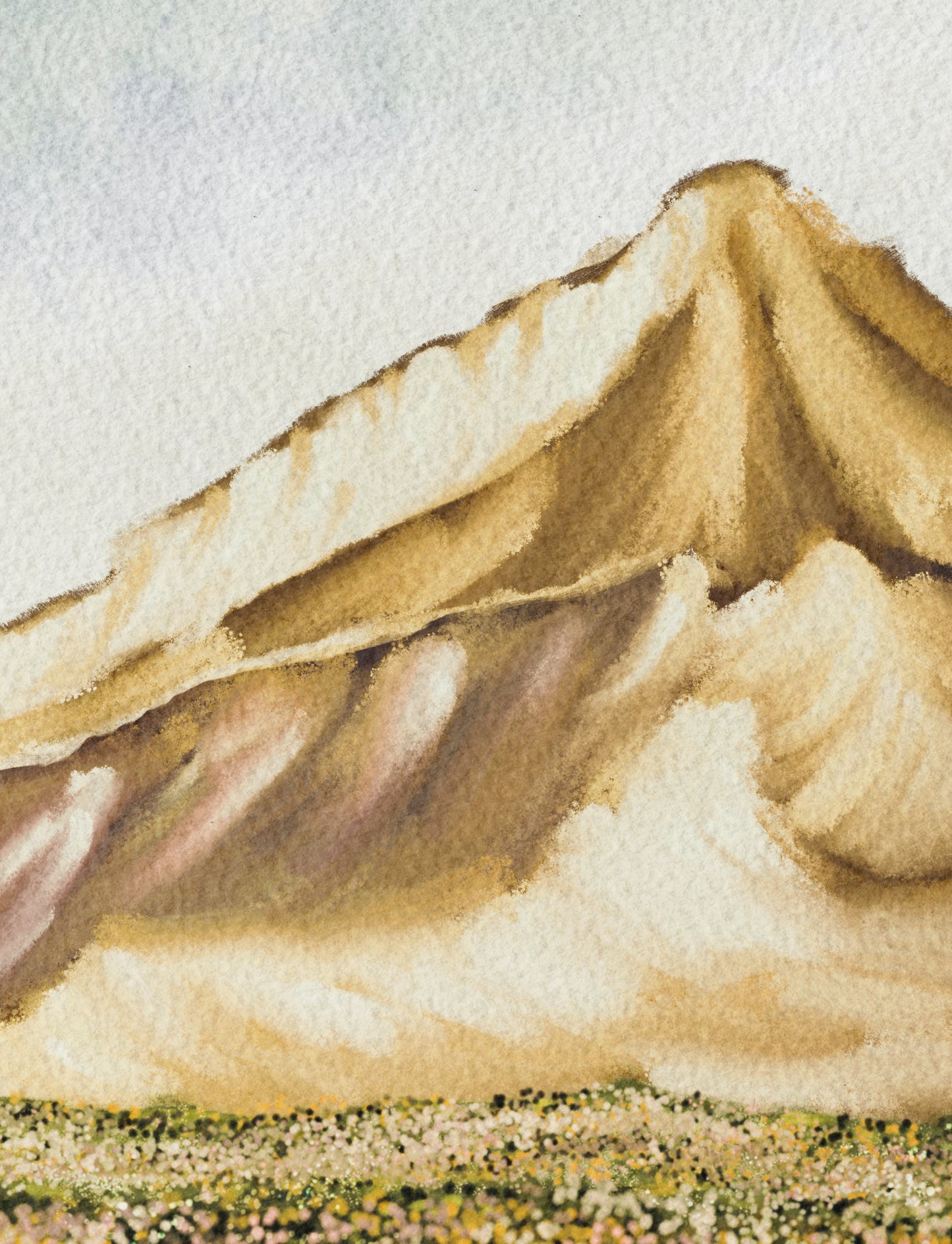 Printed Field of Flowrs Watercolor Mountain Wall Art