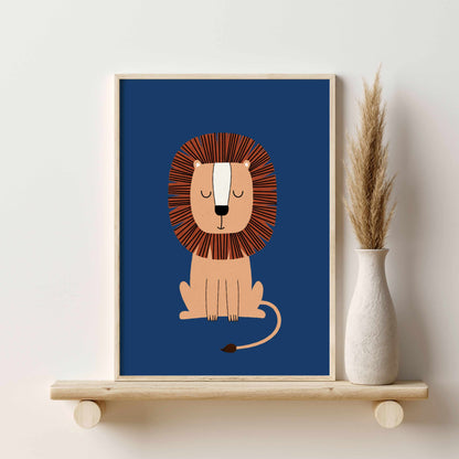 Printed Safari Nursery Wall Art Set of 6 Prints, Navy Blue Nursery Art