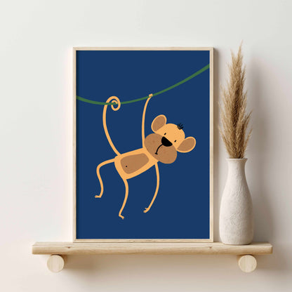 Printed Safari Nursery Wall Art Set of 6 Prints, Navy Blue Nursery Art