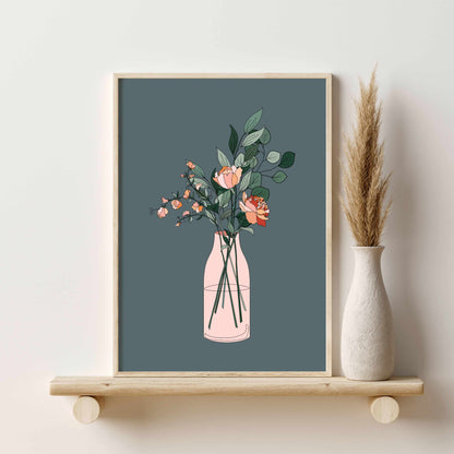 Printable Dark Botanical Vase Wall Art Print Set of 2