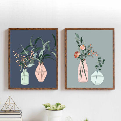 Printable Dark Botanical Wall Art Print Set of 2