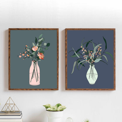 Printable Dark Botanical Vase Wall Art Print Set of 2