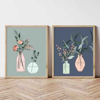 Printable Dark Botanical Wall Art Print Set of 2