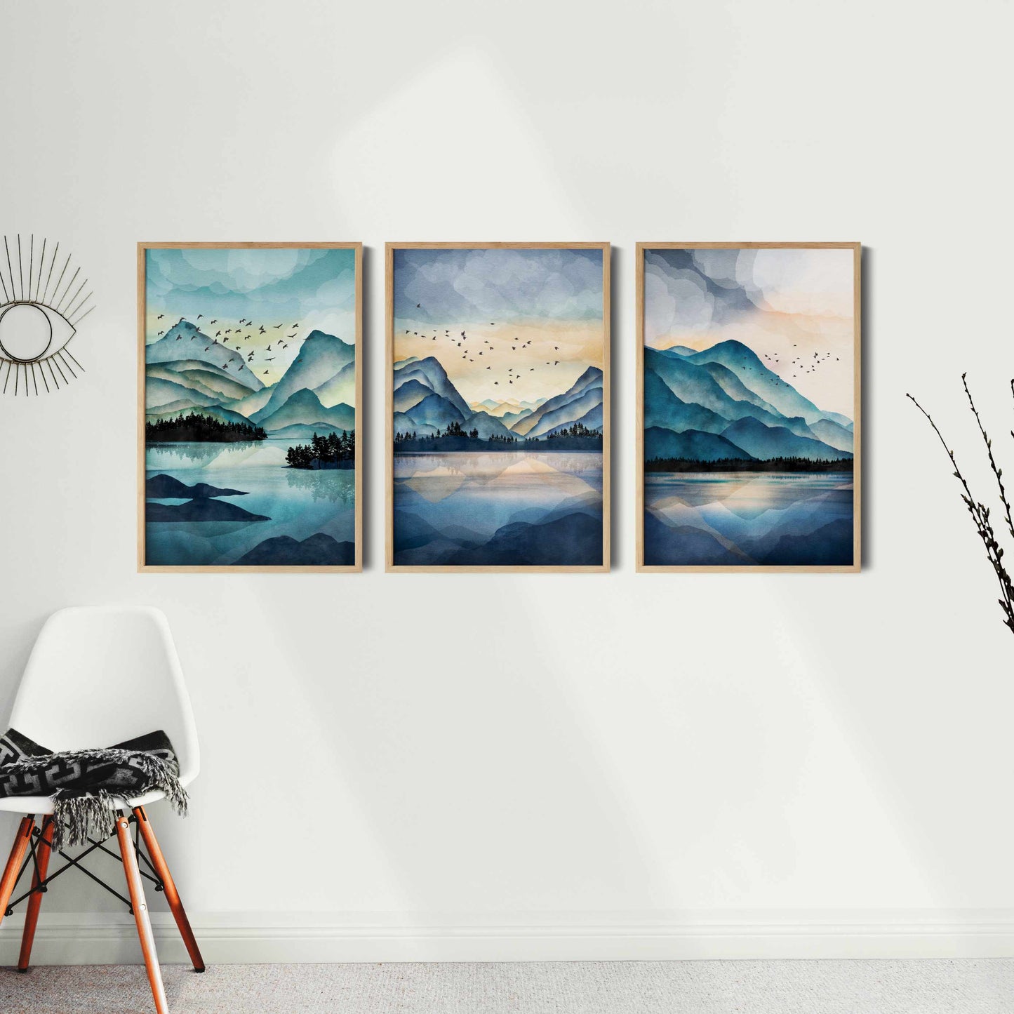 Printable Colorful Watercolor Mountain Wall Art Printable Set of 3