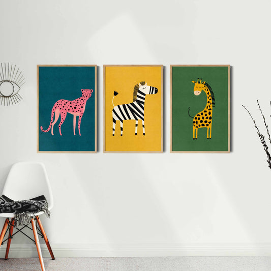 Printable Safari Nursery Wall Art , Kids Room Printable Set of 3