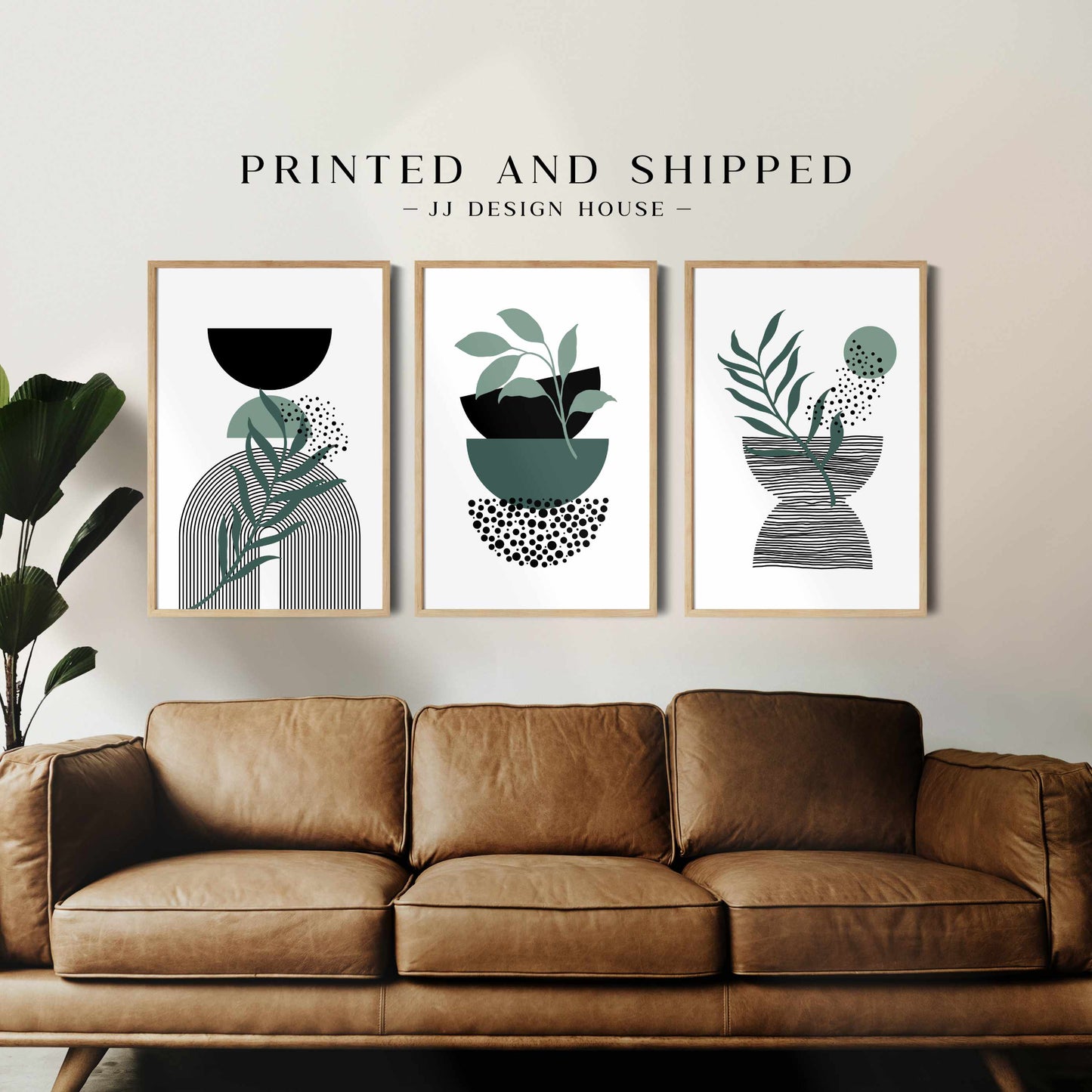 Printed 3 Piece Boho Wall Art, Green Abstract Wall Art Poster Print