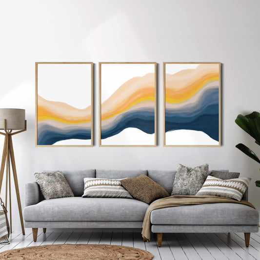 Printable Colorful Abstract Wall Art Printable Set of 3, Blue Orange Pink Wall Art