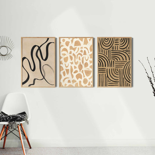 Printed 3 Piece Wall Art Abstract Neutral Print Set