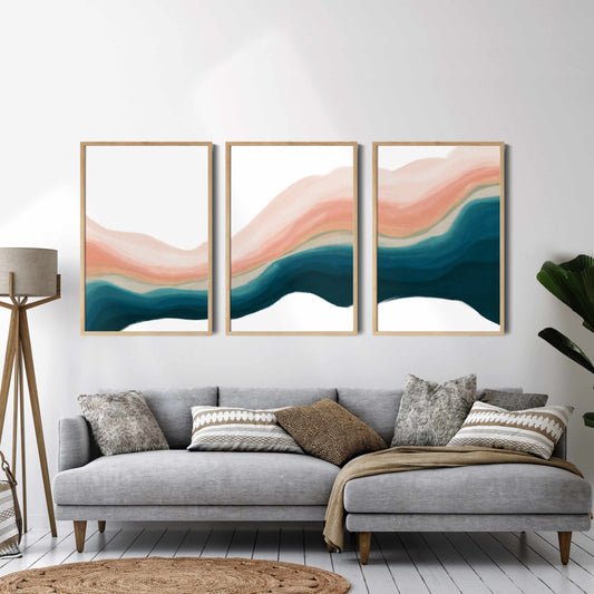 Printed 3 Piece Teal Abstract Wall Art