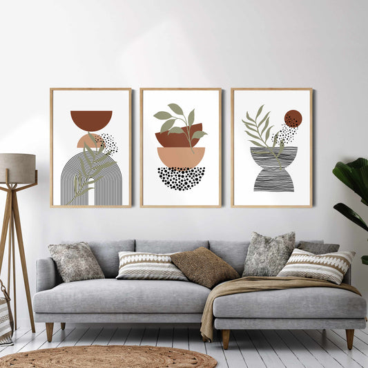 Printable Abstract Wall Art , Boho Wall Prints, Terracotta Wall Art Set of 3