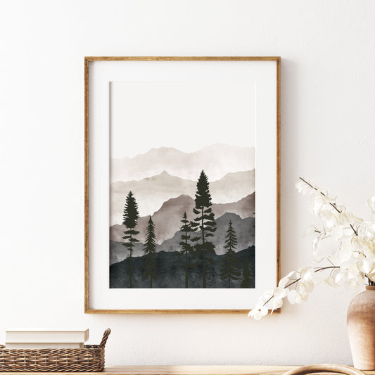 Printable Neutral Landscape Wall Art Mountain Art Print