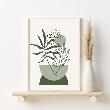 Printed Sage Green Boho Wall Art Set of 3