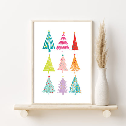 Printable Pink Christmas Decor Prints Set of 8, Colorful Christmas Wall Art, Christmas Decor