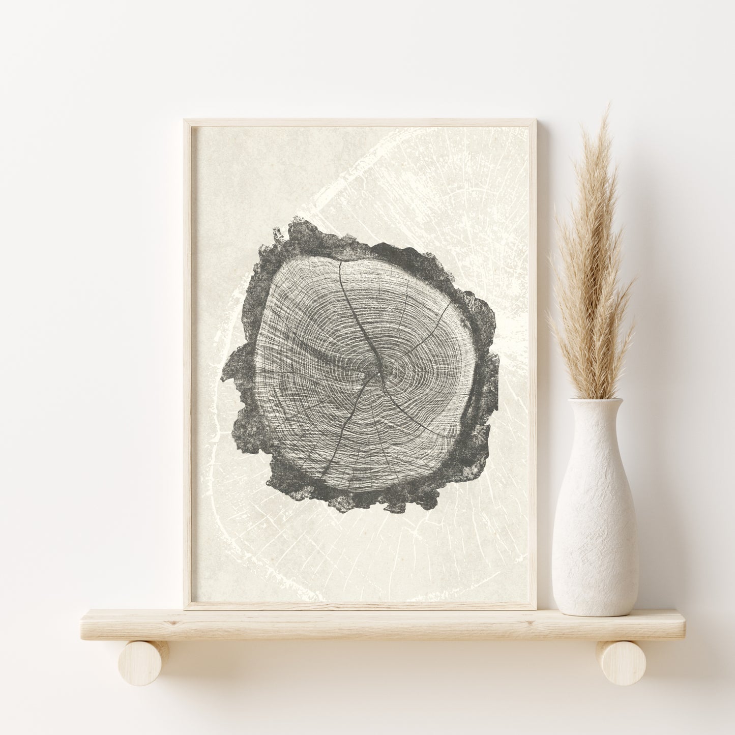 Printable Beige Tree Ring Wall Art Set of 3