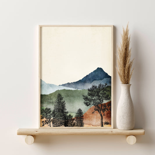 Printable Landscape Wall Art Mountain Art Print, Watercolor Mountain Print