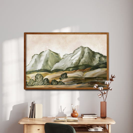 Printable Sage Green Landscape Wall Art Mountain Art Print