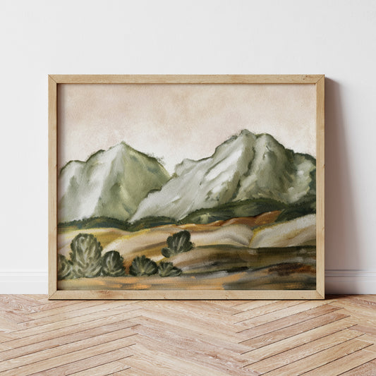 Printed Sage Green Watercolor Mountain Wall Art