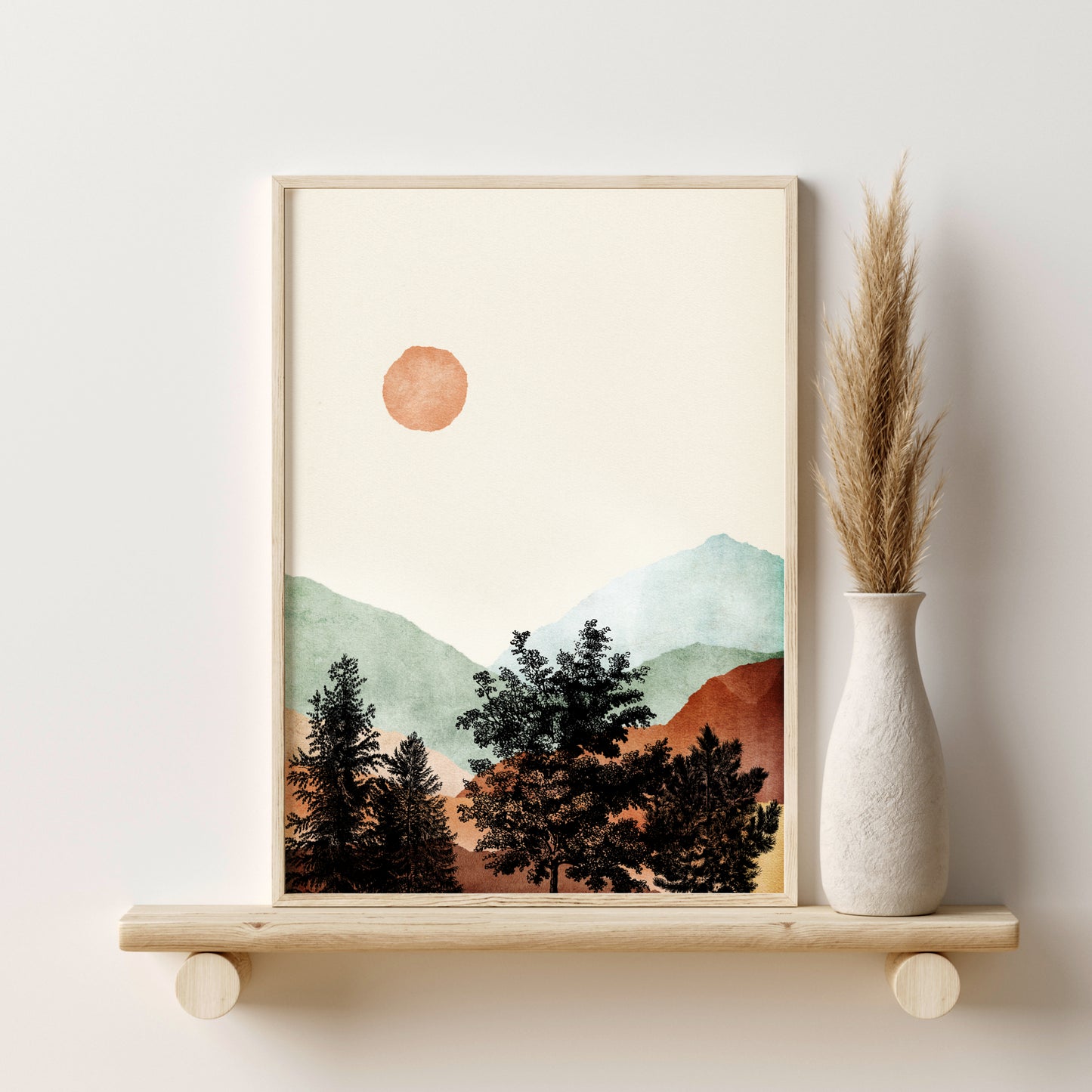 Printed Sun and Moon Landscape Wall Art Set of 4 Prints