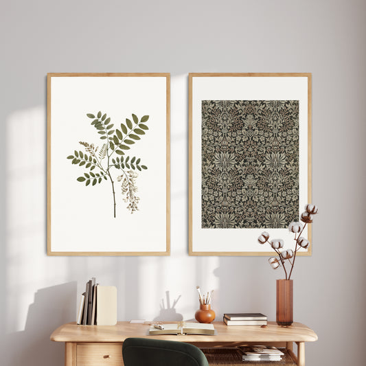 Printable Sage Green Vintage Wall Art Set of 2