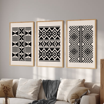 Printed Abstract Mud Cloth Pattern Set of 3 Prints