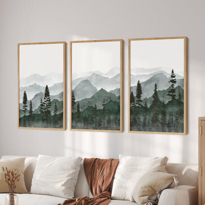 Printable Green Mountain Landscape Set of 3