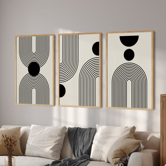 Printable Black Beige Abstract Wall Art Set of 3