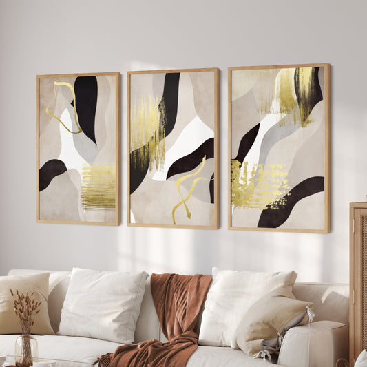 Printable Black and Gold Abstract Print Set