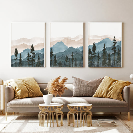 Printable Blue Mountain Landscape Set of 3