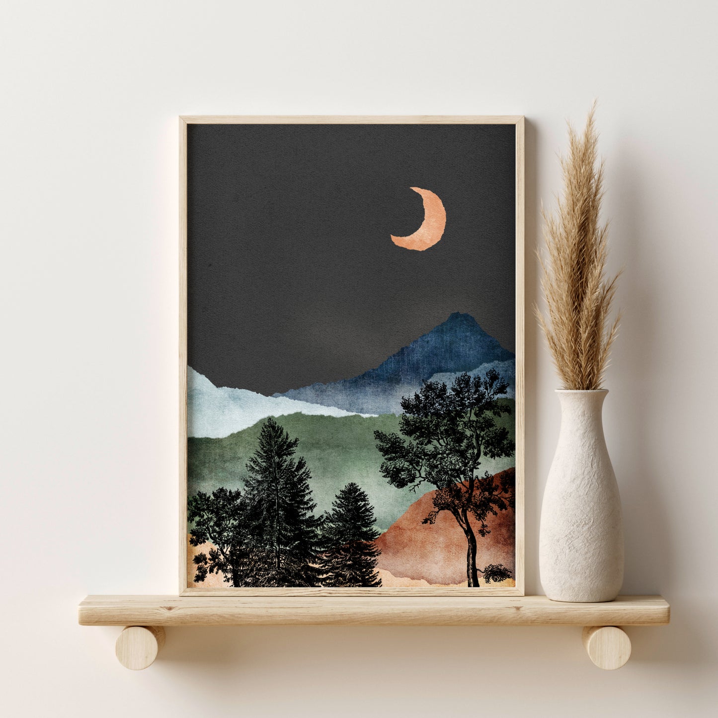 Printed Sun and Moon Landscape Wall Art Set of 4 Prints
