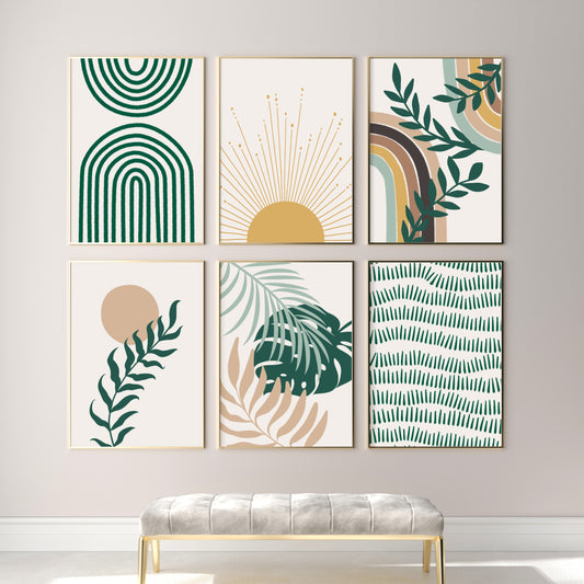 Sage Green Boho Decor Gallery Wall Art Set