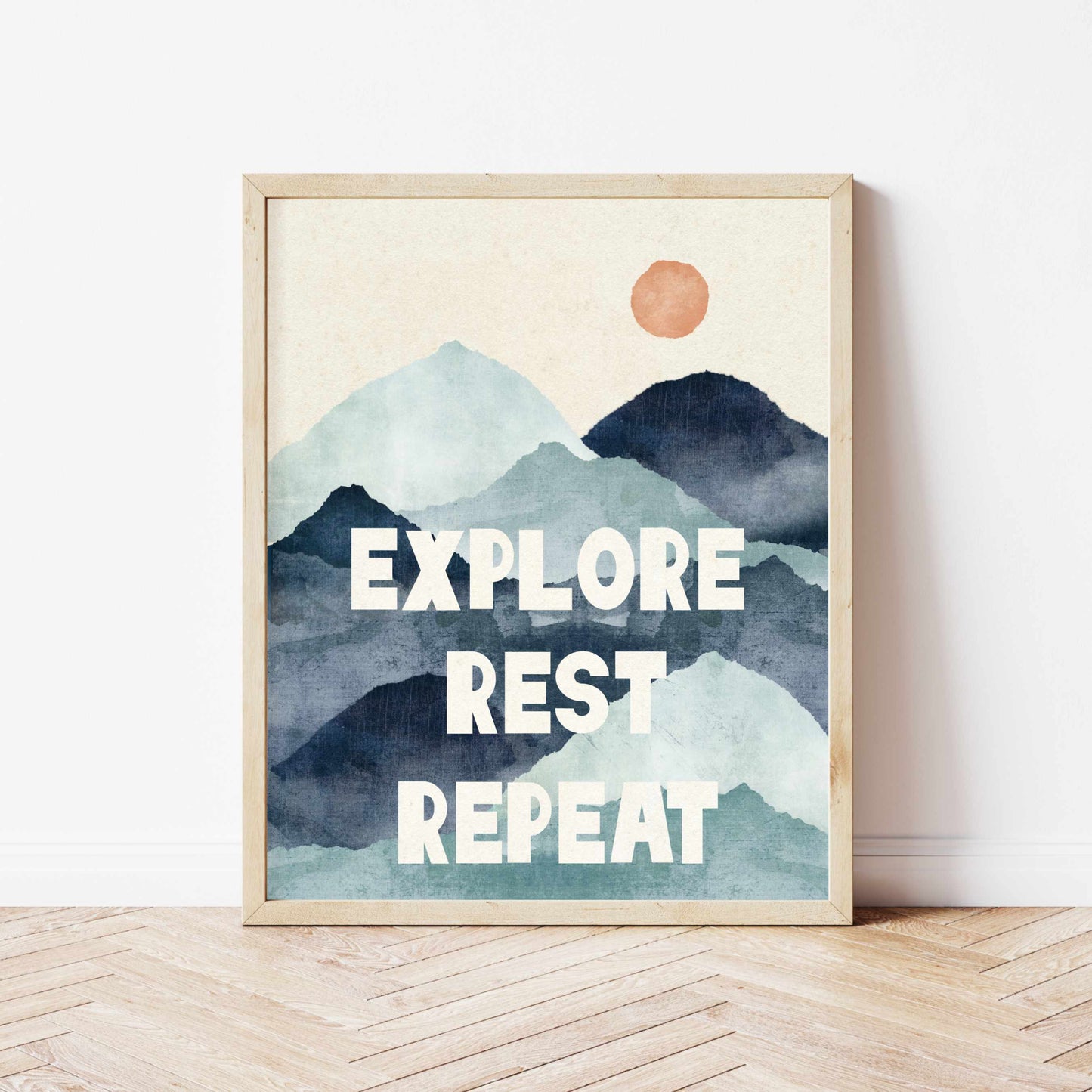 a poster with the words explore rest repeat on it