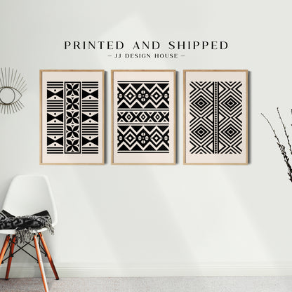 Printed Abstract Mud Cloth Pattern Set of 3 Prints