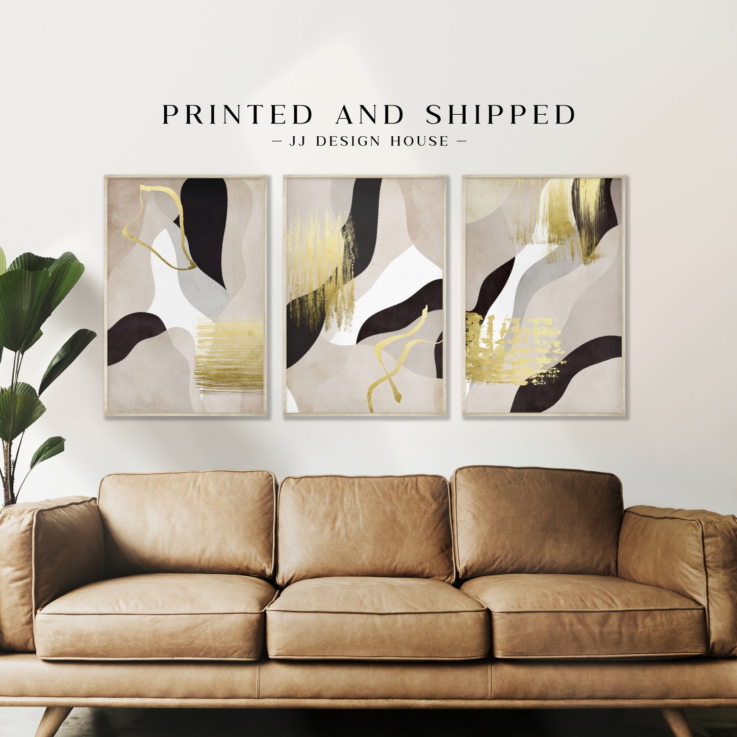 Printed Black and Gold Abstract Wall Art Set