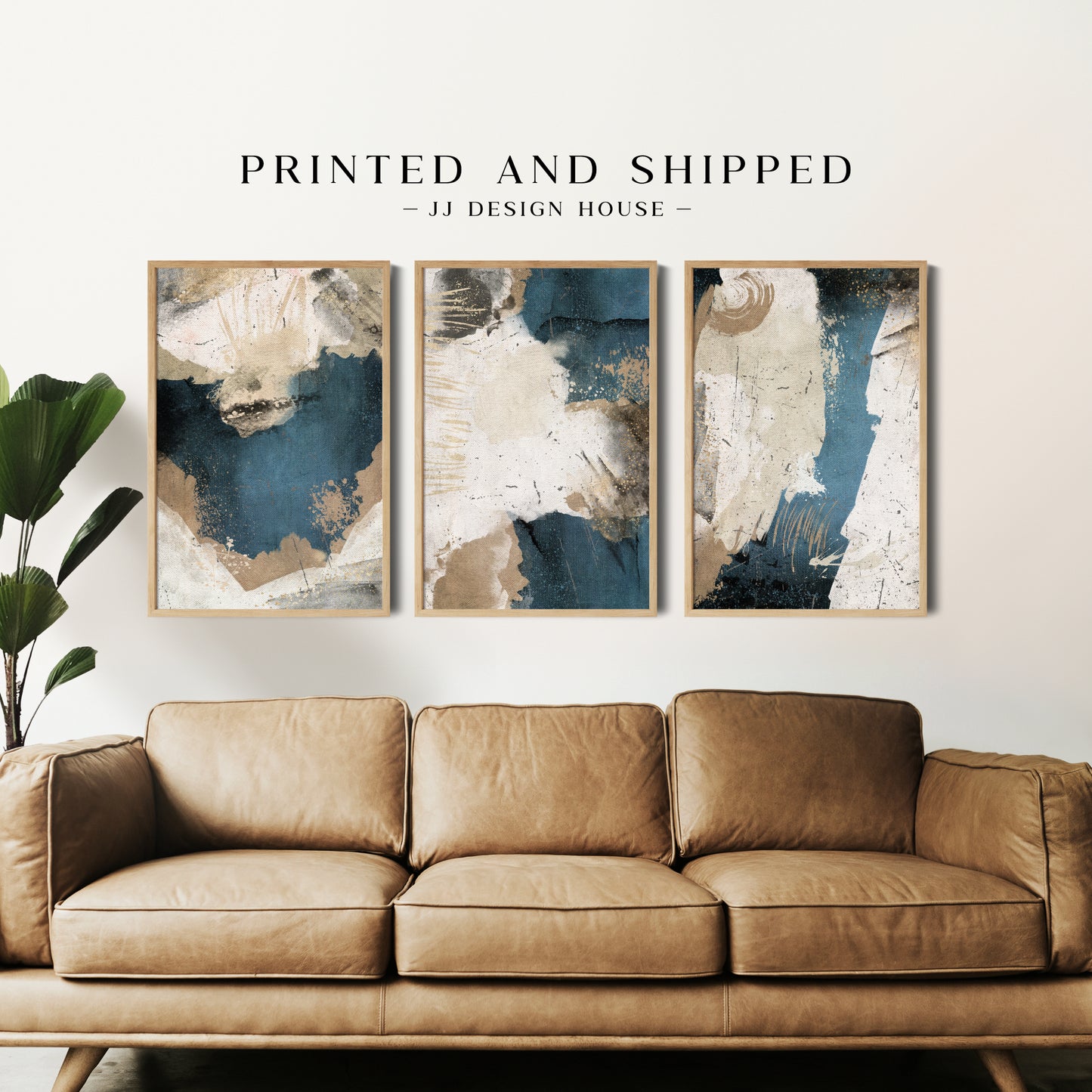 Printed Navy Blue Abstract Set of 3 Prints