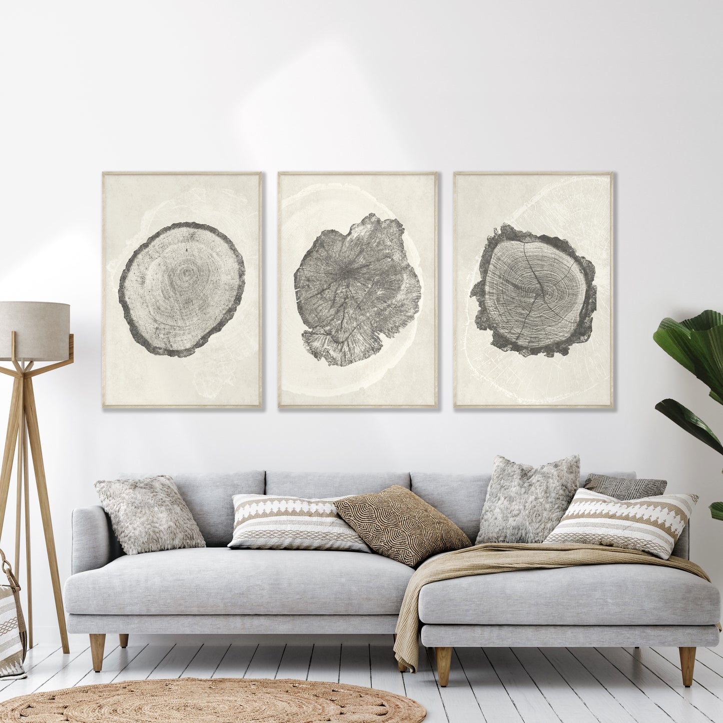 Printable Beige Tree Ring Wall Art Set of 3