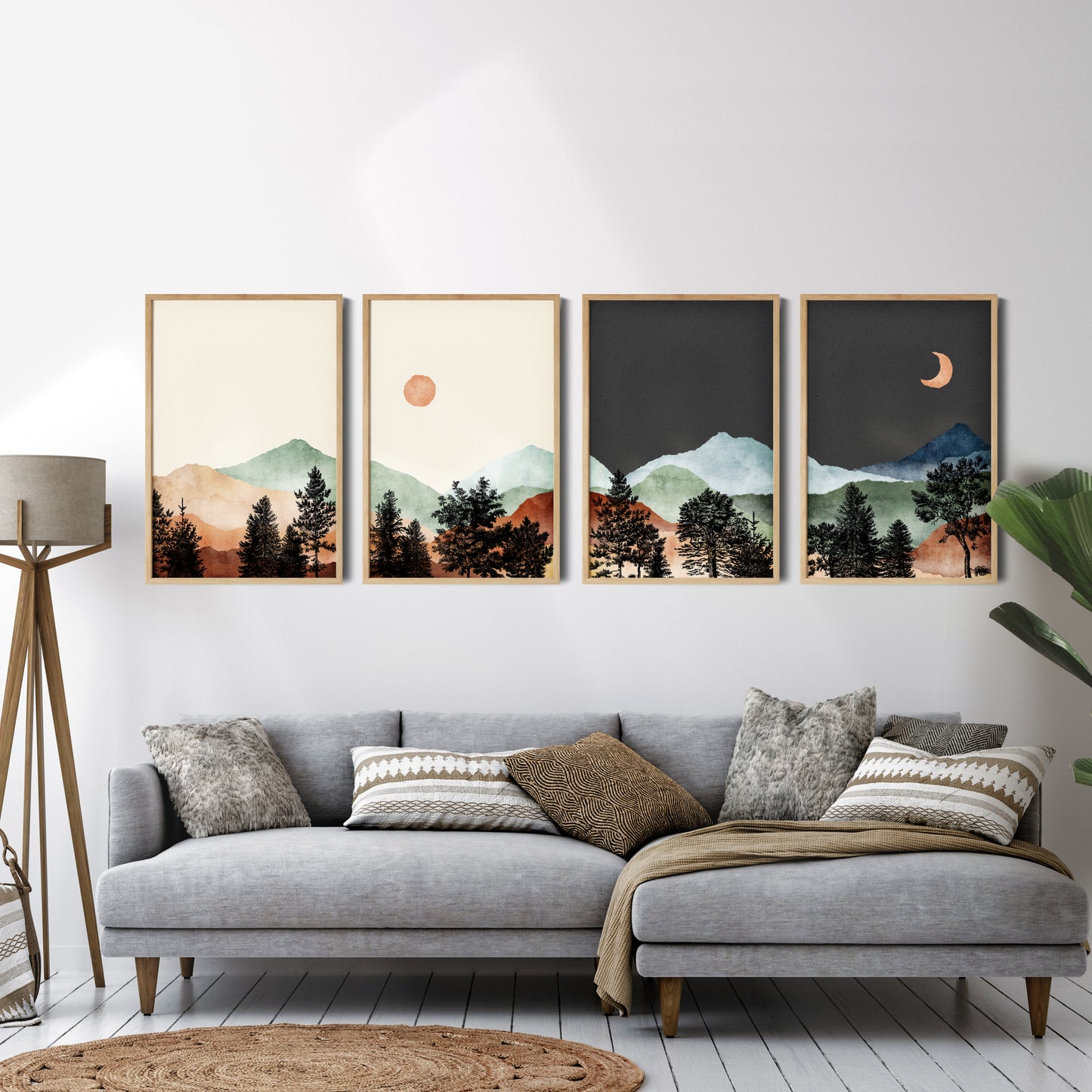Printable Sun and Moon Landscape Set of 4