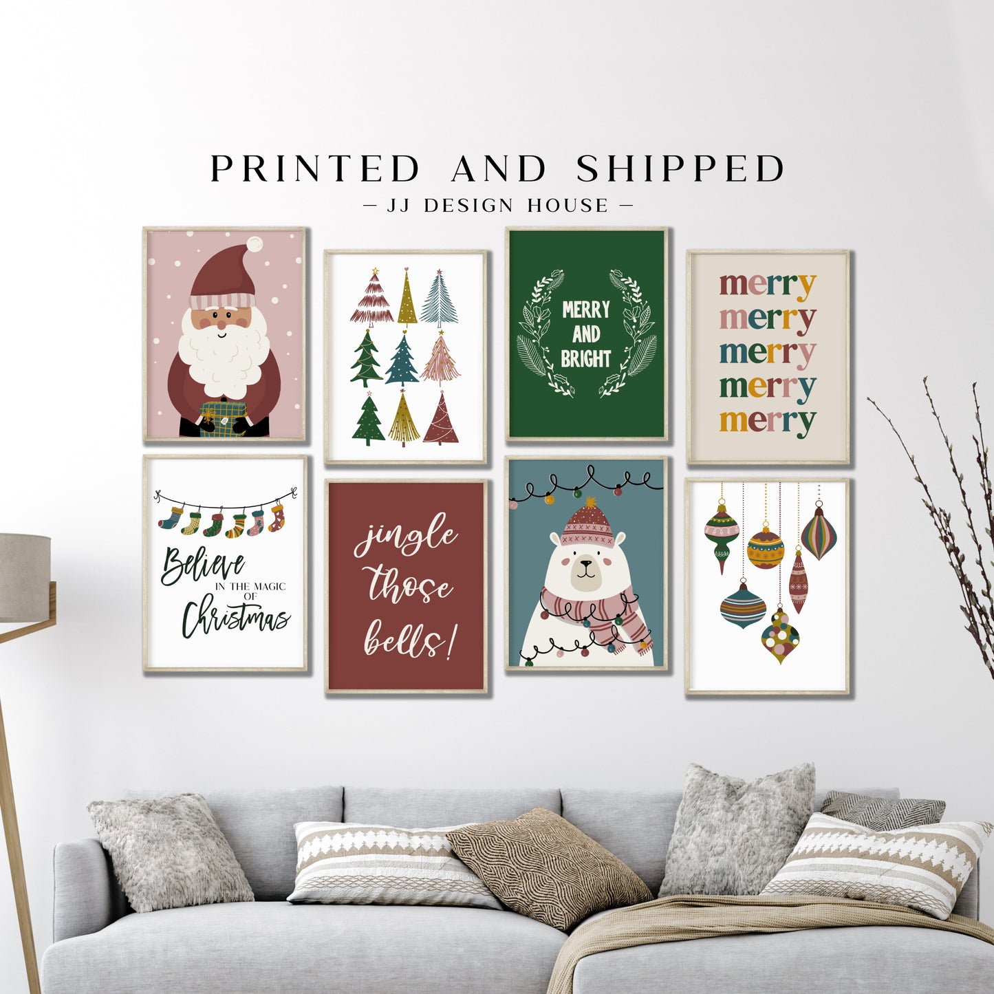 Printed Art Boho Christmas Prints Set