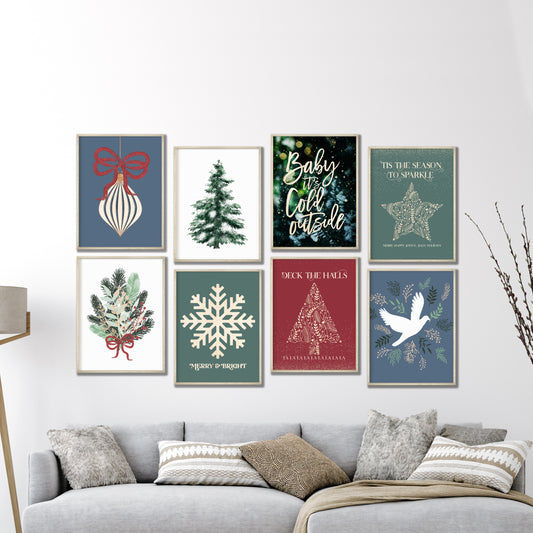 Printable Classic Christmas Prints Set of 8, Christmas Wall Art