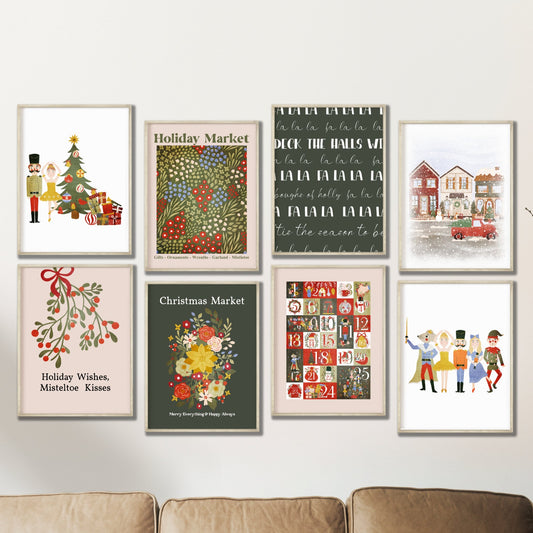 Printable Christmas Wall Art, Christmas Downloadable Prints Set of 8