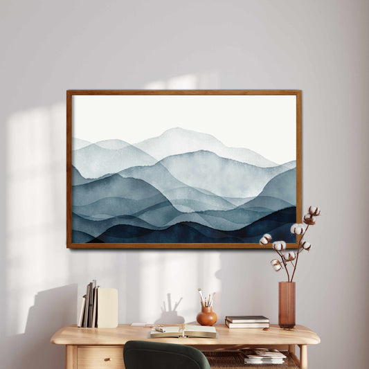 Printable Blue Watercolor Landscape Wall Art Mountain Art Print