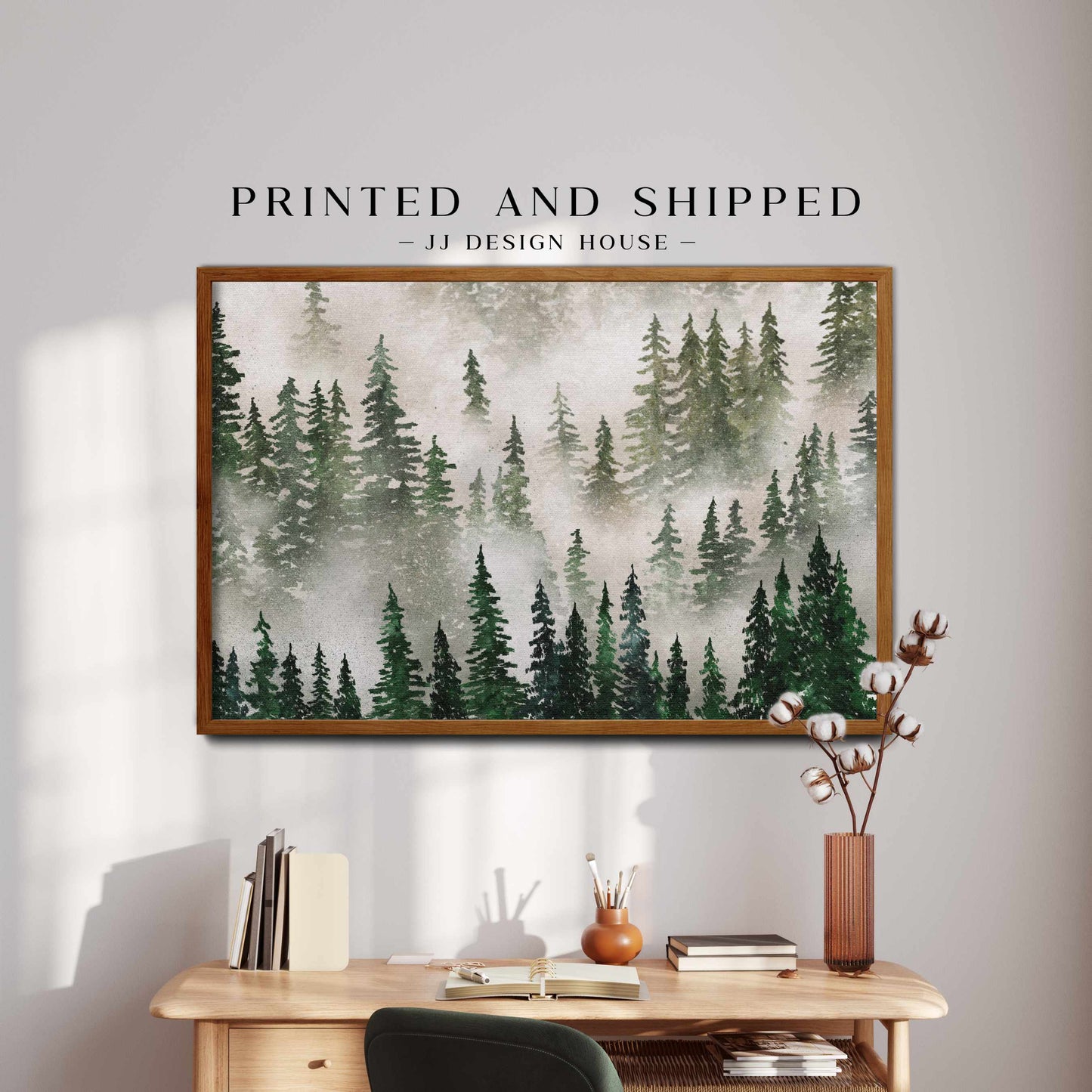 Printed Green Forest Watercolor Landscape Wall Art