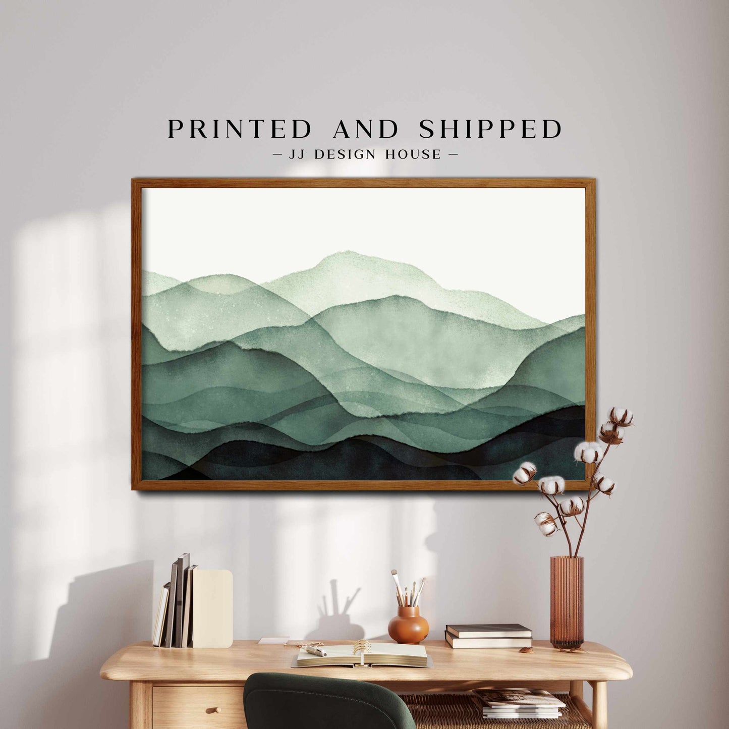 Printed Green Watercolor Mountain Wall Art