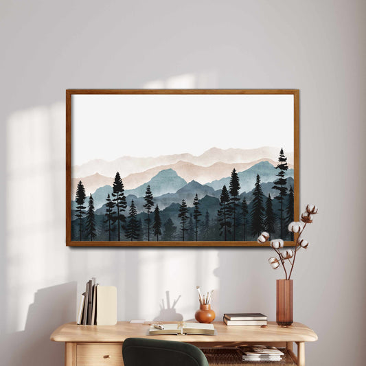 Printable Blue Landscape Wall Art Mountain Art Print