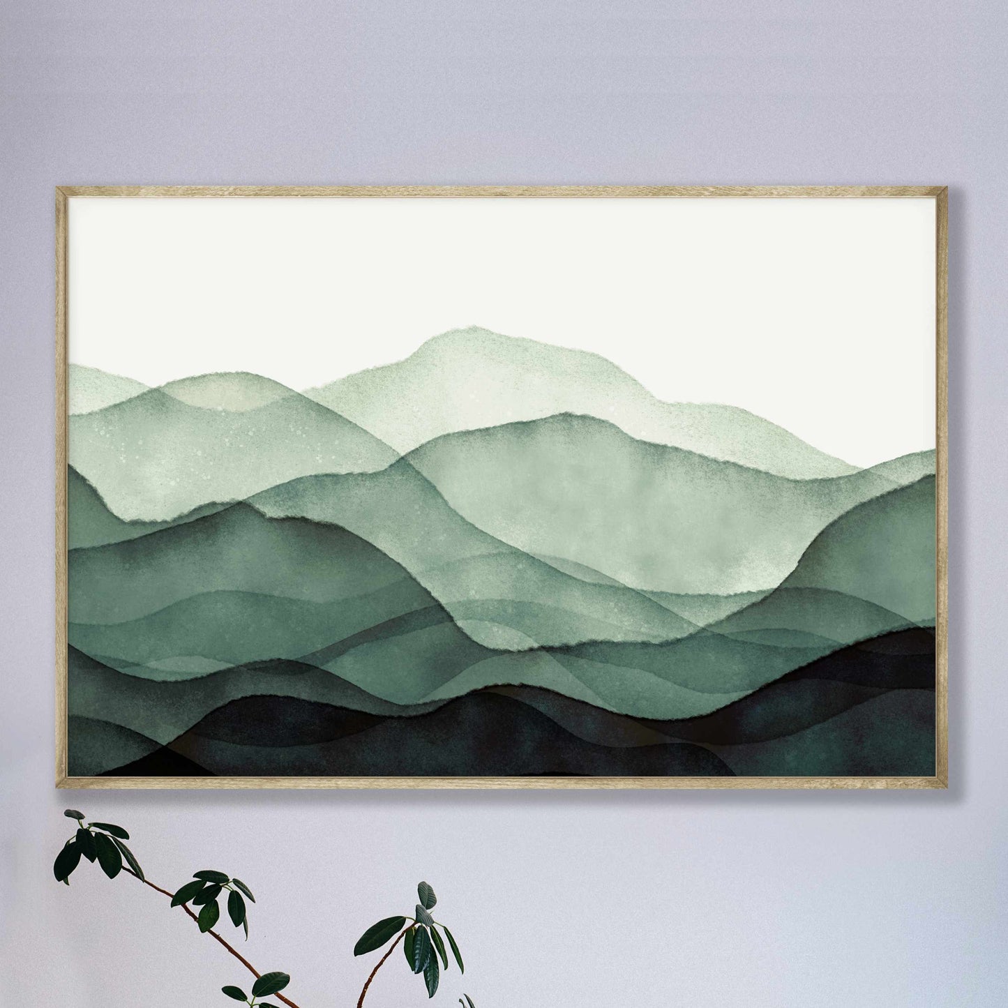 Printed Green Watercolor Mountain Wall Art