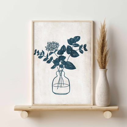 Printed Navy Blue Botanical Set of 3 Prints