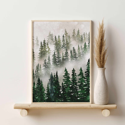 Printable Misty Green Forest Wall Art Set of 3