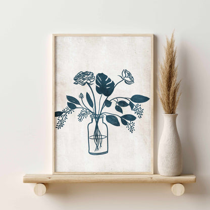 Printed Navy Blue Botanical Set of 3 Prints