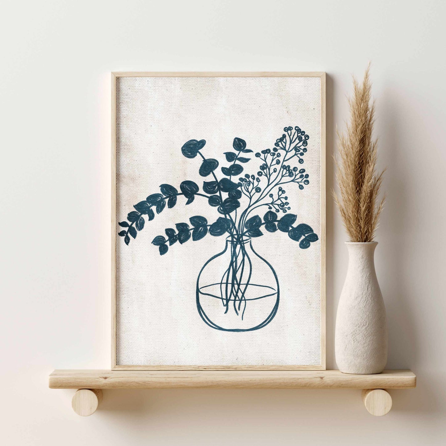 Printed Navy Blue Botanical Set of 3 Prints