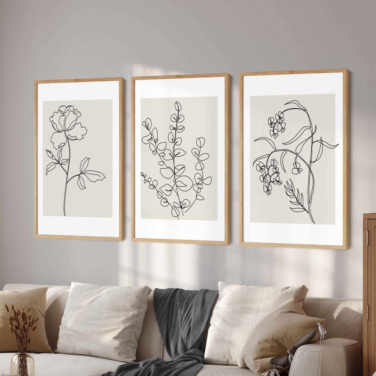 Printed Abstract Neutral Wall Art Set of 3 Prints