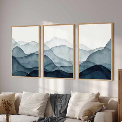 Printed Navy Blue Landscape Set of 3 Prints